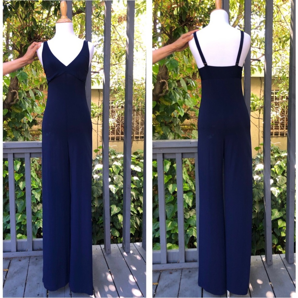 Shan Made in Canada Navy Wide Leg V-neck Thin Straps Jersey Women Jumpsuit 6
